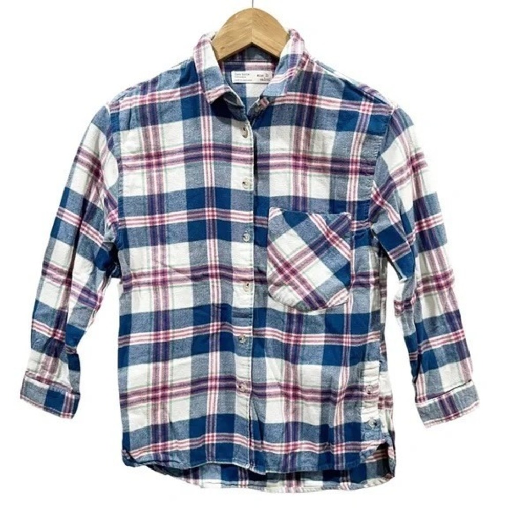 Zara Girls Plaid Flannel Shirt Size 10 Red Blue‎ Cotton Button Up